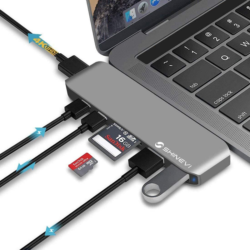 SHINEVI USB C HUB Adapter Dongle for Apple MacBook Pro 2019/2018/2017/2016,MacBook Air 2018,Type c Hub Whit 4K HDMI, Macbar,Thunderbolt 3 5K@60Hz, MicroSD/SD Card Reader,2 USB 3.0,100W Power Delivery - LeoForward Australia