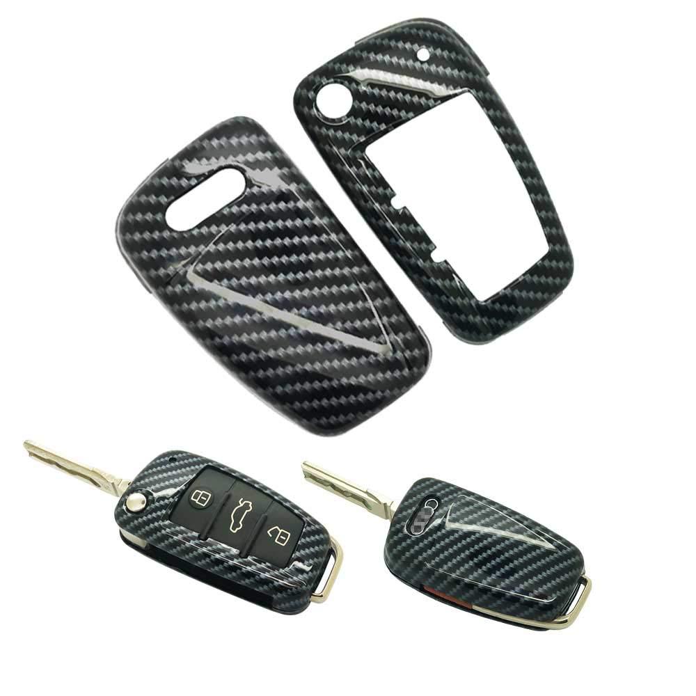 carmonmon Smart Remote Keyless Entry Paint Color Shell Key Case Cover for Audi A3 A4 A6 A8 TT Q7 S6 Folding Blade Key (Carbon Gloss Fiber) Carbon Gloss Fiber - LeoForward Australia