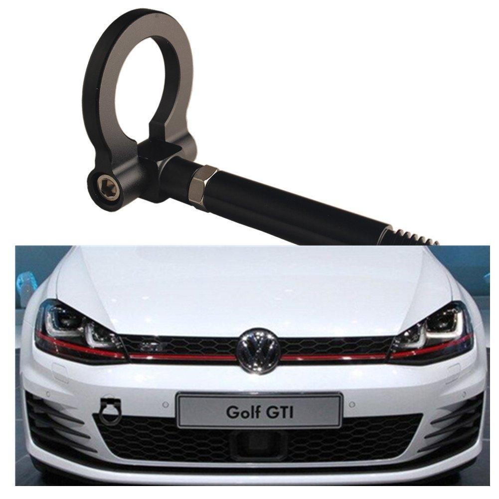  [AUSTRALIA] - Dewhel JDM Aluminum Track Racing Front Rear Bumper Car Accessories Auto Trailer Ring Eye Towing Tow Hook Kit Black Screw On For Volkswagen MK7 VII Golf GTi 2015-Up