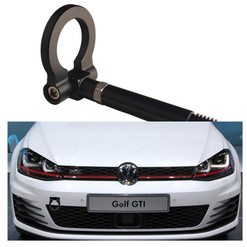  [AUSTRALIA] - Dewhel JDM Aluminum Track Racing Front Rear Bumper Car Accessories Auto Trailer Ring Eye Towing Tow Hook Kit Black Screw On For Volkswagen MK7 VII Golf GTi 2015-Up