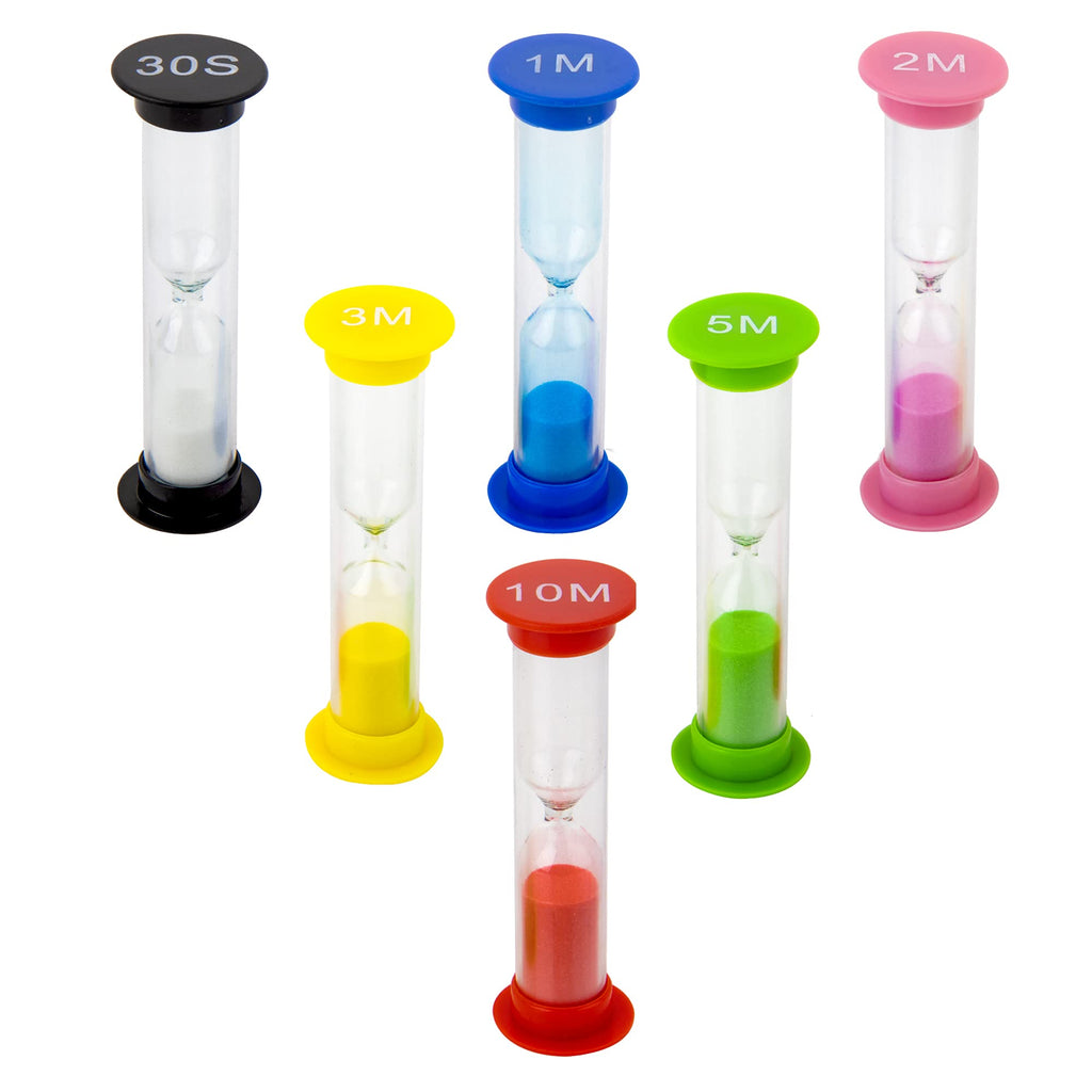 Sand Timer, Ulocest 6 Pack Sand Hourglass 30S,1M,2M,3M,5M,10M for School, Kitchen Black,blue,pink,yellow,green,red - LeoForward Australia