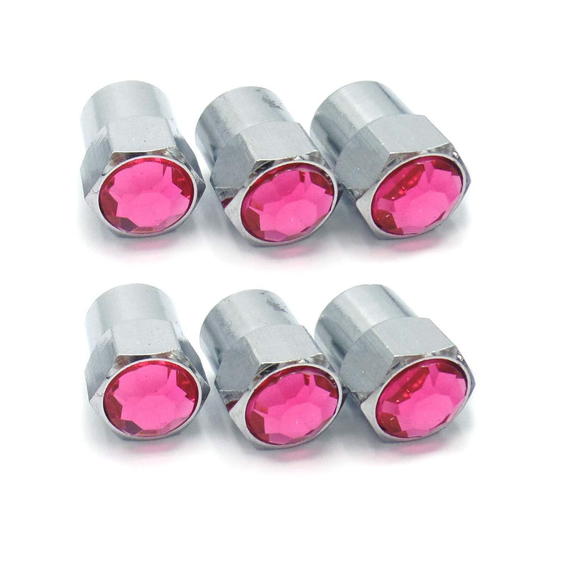 Sparkle Rider Crystal Rhinestone Bling Tire Valve Stem Caps - Chrome Air Cover fits Schrader Valves - Cool Car, Motorcycle, Truck or Bicycle Wheel Accessory (6-Piece Set, Hot Pink) 6-piece set - LeoForward Australia