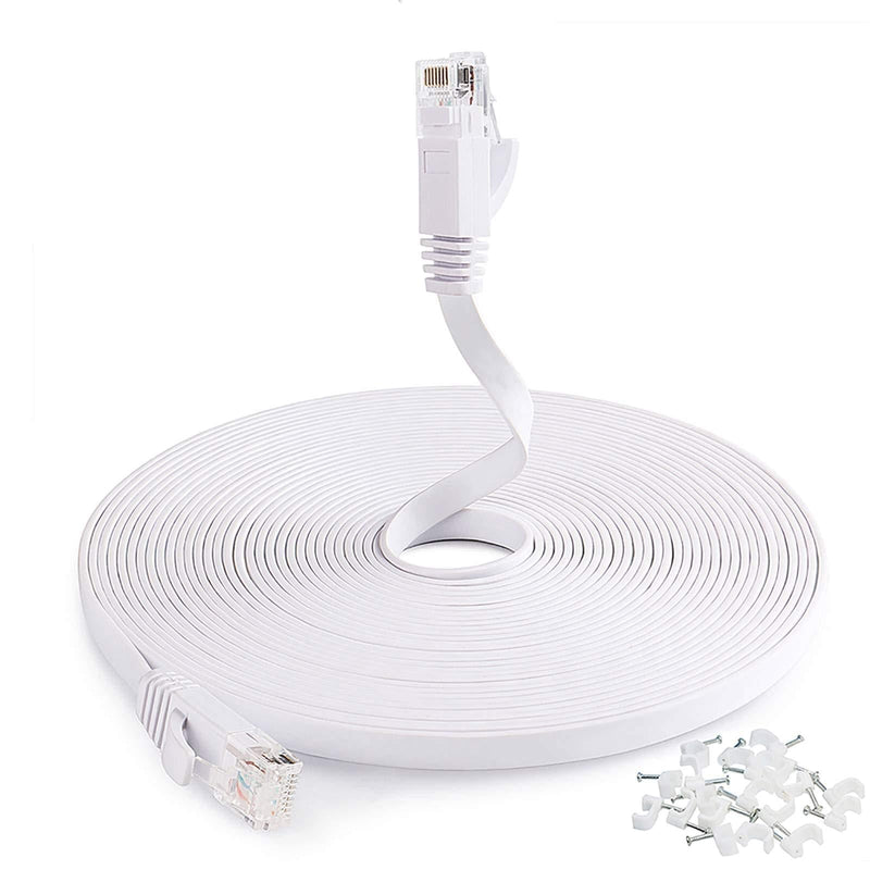  [AUSTRALIA] - Cat6 Ethernet Cable 25ft,Flat Ethernet Cord Cat6 Internet LAN Wire Network Cable with Clips Snagless RJ45 Connectors for Adapter, Router,Switch, Modem,Laptop,PS4-Faster Than Cat5e Cable White