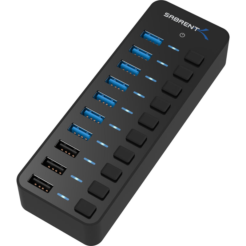 Sabrent 60W 10-Port USB 3.0 Hub Includes 3 Smart Charging Ports with Individual Power Switches and LEDs + 60W 12V/5A Power Adapter (HB-B7C3) 7 + 3 Charging Ports - LeoForward Australia