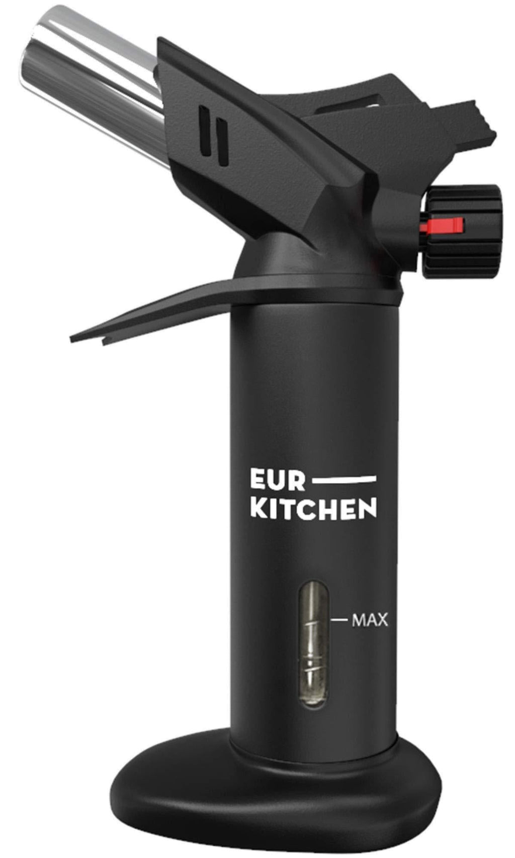  [AUSTRALIA] - EurKitchen Butane Culinary Kitchen Torch - Fuel Not Included - Refillable Food Blow Torch for Creme Brulee and to Sear Steak, Fish - Kitchen Lighter Tool for Cooking with Finger Guard (w/Fuel Gauge)