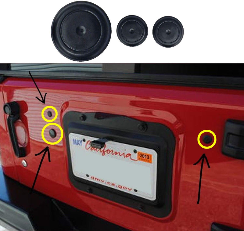  [AUSTRALIA] - Upper Bound Jeep JK Wrangler Tailgate 3 Rubber Plugs Set for Tramp Stamp Spare Tire Carrier Delete fits 2007 Thru 2019 Wrangler