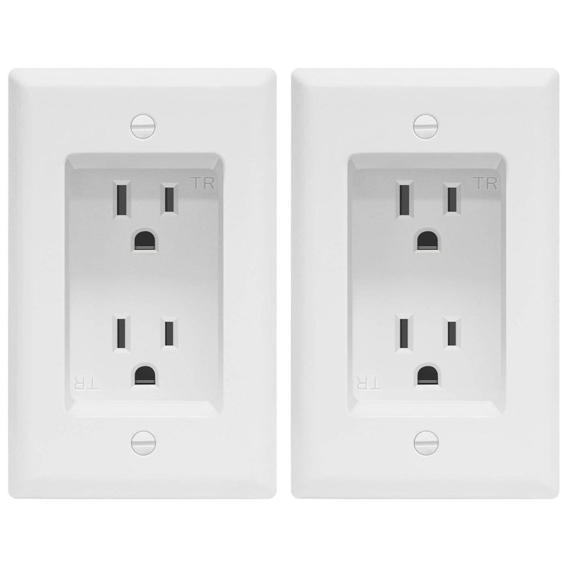  [AUSTRALIA] - TOPGREENER Recessed Duplex Receptacle Outlet, Tamper-Resistant, Size 1-Gang 4.48" x 2.76", 15A 125V, TG15RD31-2PCS, White (2 Pack) Standard