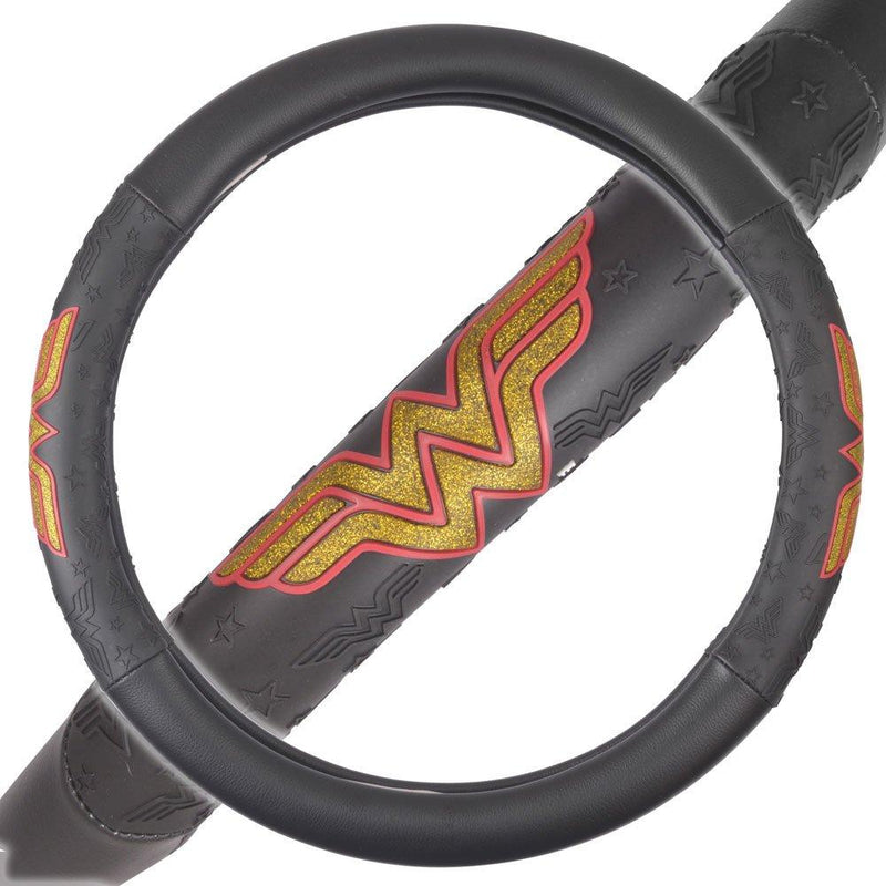  [AUSTRALIA] - BDK DC Comics Wonder Woman Steering Wheel Cover - W Symbol on Synthetic Leather