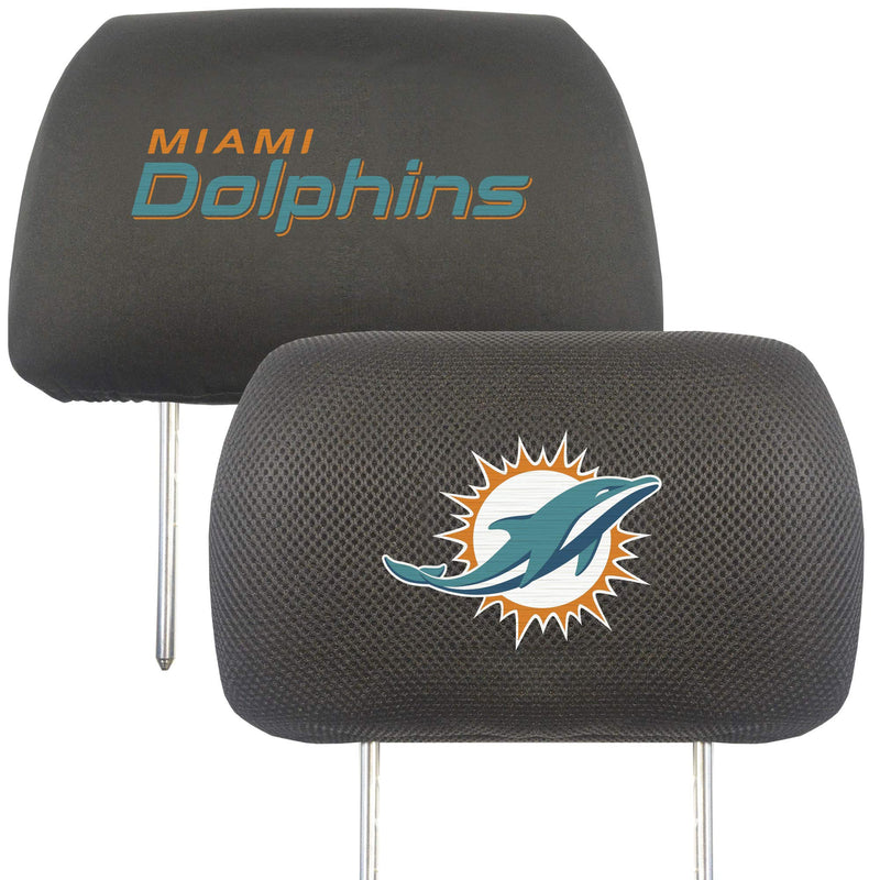  [AUSTRALIA] - FANMATS 12504 NFL - Miami Dolphins Black Slip Over Embroidered Head Rest Cover Set, 2 Pack