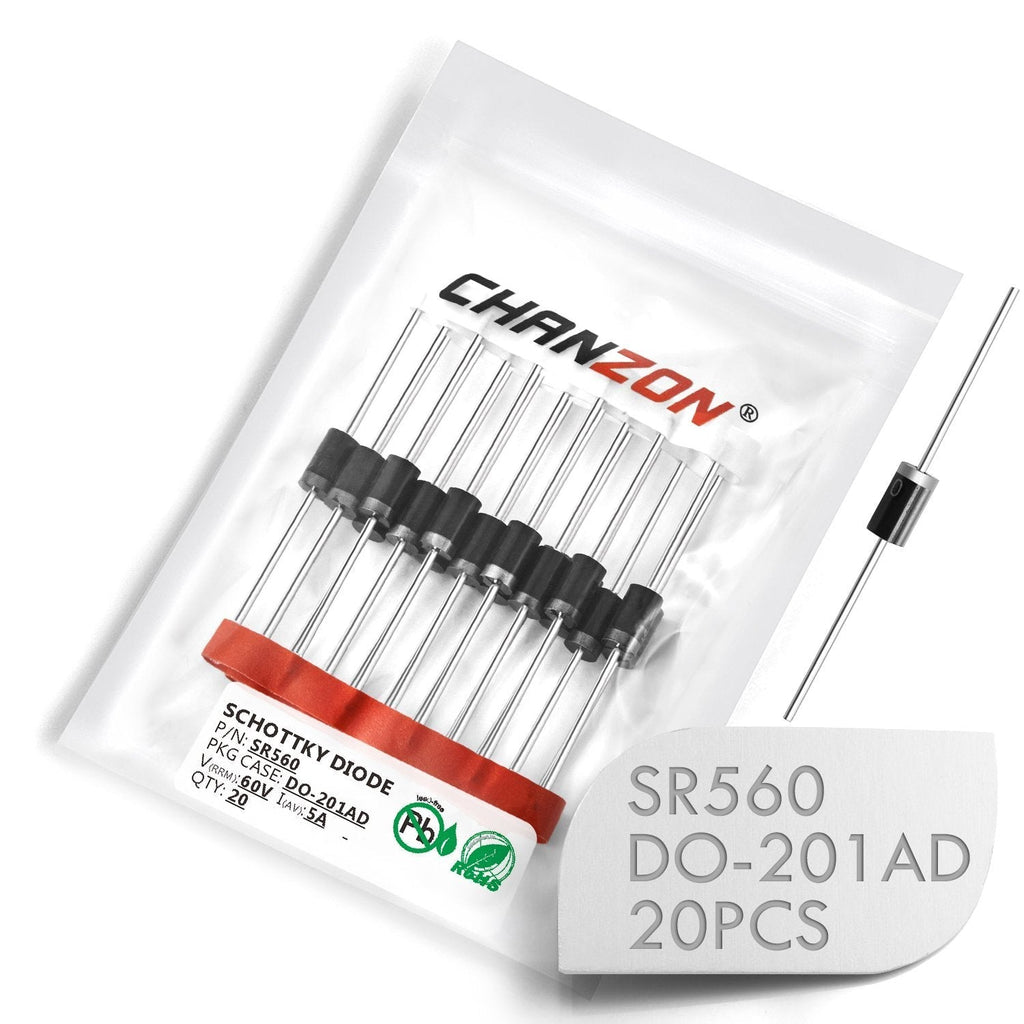 (Pack of 20 Pieces) Chanzon SR560 (SB560) Schottky Barrier Rectifier Diodes 5A 60V DO-201AD (DO-27) Axial 5 Amp 60 Volt - LeoForward Australia