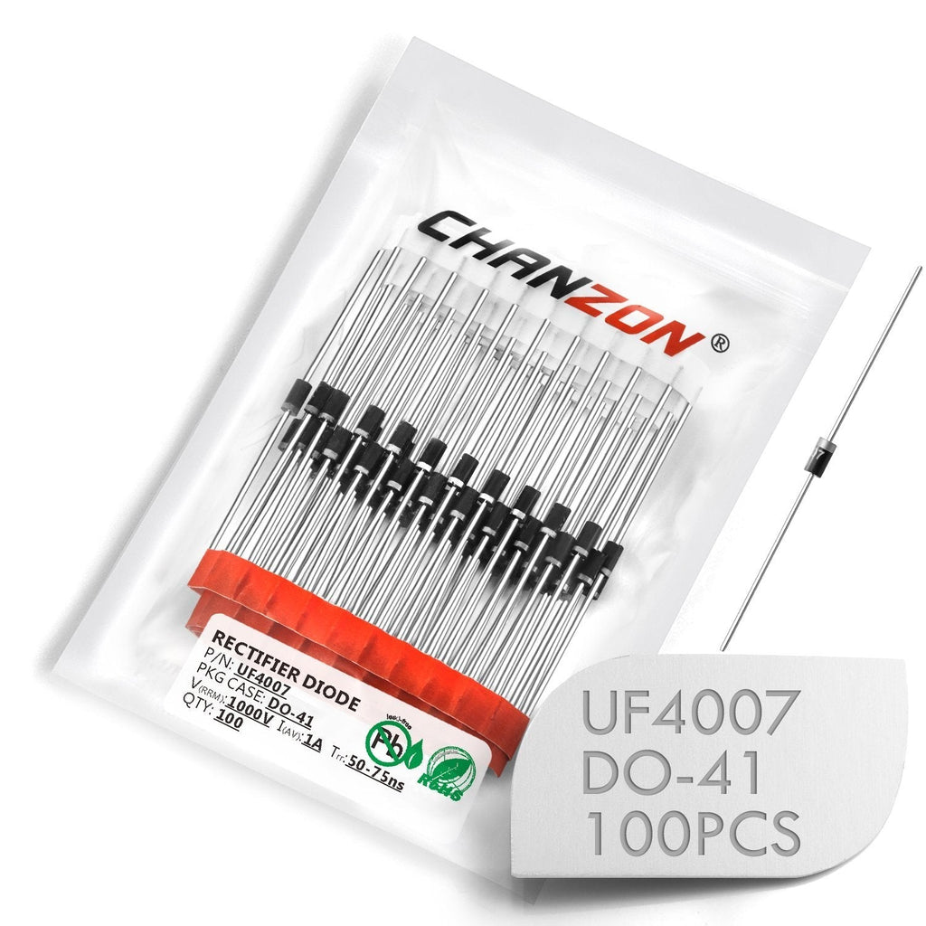 (Pack of 100 Pieces) Chanzon UF4007 Ultra Fast Recovery Rectifier Diode 1A 1000V 50-75ns DO-41 (DO-204AL) Axial 1 Amp 1000 Volt Electronic Diodes - LeoForward Australia