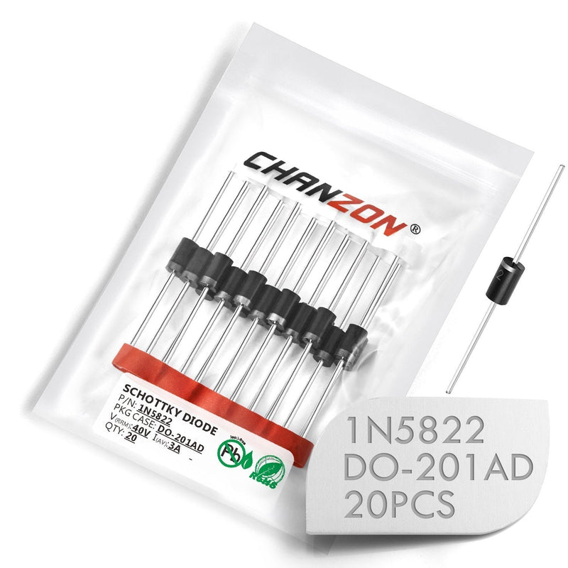 (Pack of 20 Pieces) Chanzon 1N5822 Schottky Barrier Rectifier Diodes 3A 40V DO-201AD (DO-27) Axial 5822 IN5822 3 Amp 40 Volt - LeoForward Australia