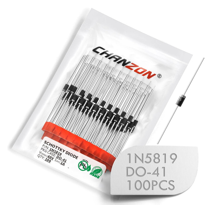 (Pack of 100 Pieces) Chanzon 1N5819 Schottky Barrier Rectifier Diodes 1A 40V DO-41 (DO-204AL) Axial 5819 IN5819 1 Amp 40 Volt - LeoForward Australia