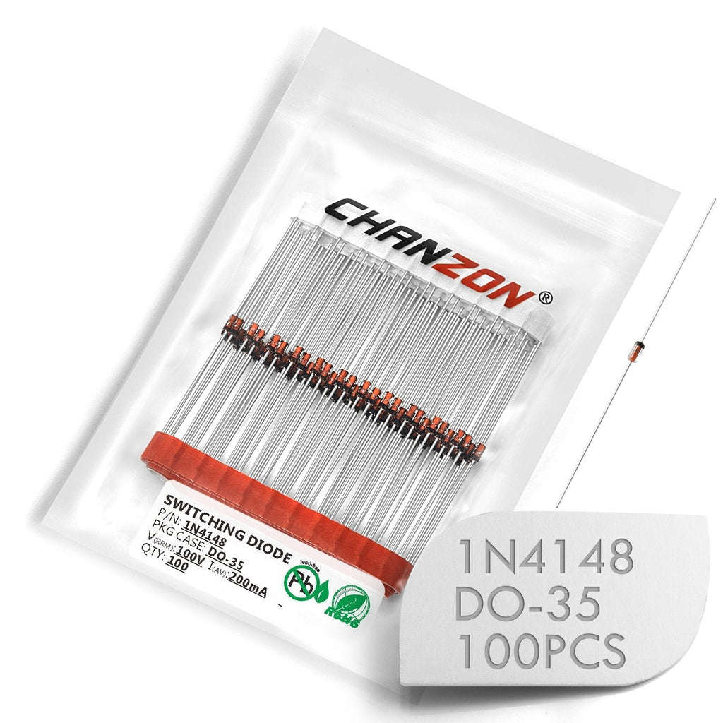 (Pack of 100 Pieces) Chanzon 1N4148 Small Signal Fast Switching Diodes High-Speed Axial 200mA 100V DO-35 (DO-204AH) IN4148 4148 200 mA 100 Volt - LeoForward Australia