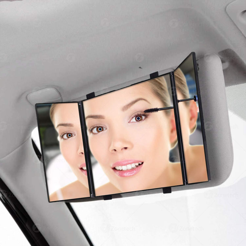 Car Folding Visor Vanity Mirror-Zone Tech Makeup Travel-Cosmetic Tri -Fold Universal Auto Mirror - LeoForward Australia