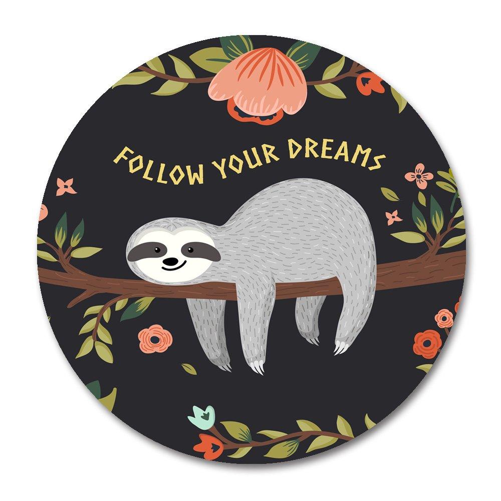 Baby Sloth Round Mouse Pad by Smooffly,Follow Your Dreams Round Mouse pad Cute Baby Sloth On The Tree - LeoForward Australia