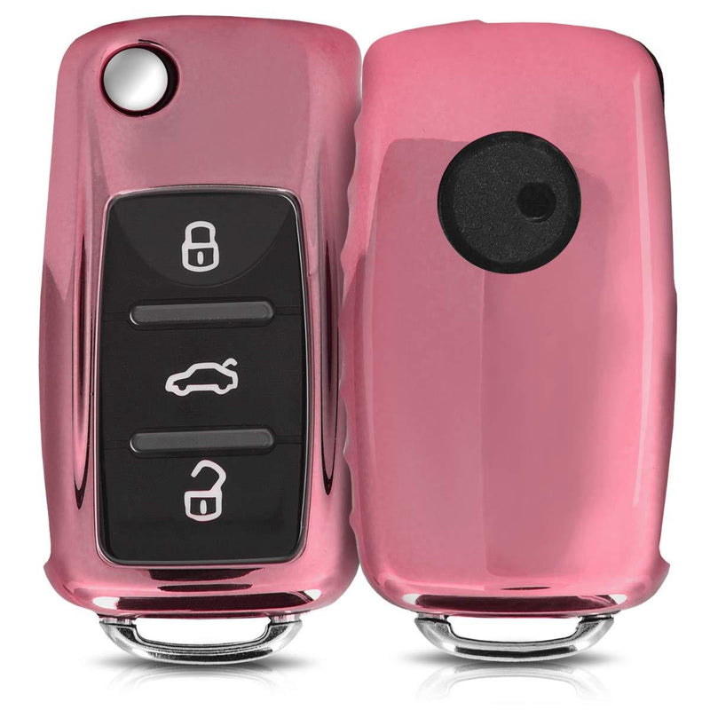  [AUSTRALIA] - kwmobile Car Key Cover for VW Skoda Seat - Soft TPU Silicone Protective Key Fob Cover for VW Skoda SEAT 3 Button Car Key - Rose Gold High Gloss