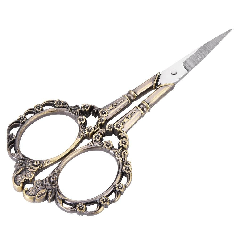  [AUSTRALIA] - Flower Pattern Vintage Scissors Stainless Steel Sewing Scissors For Needlework Embroidery (Green Bronze)