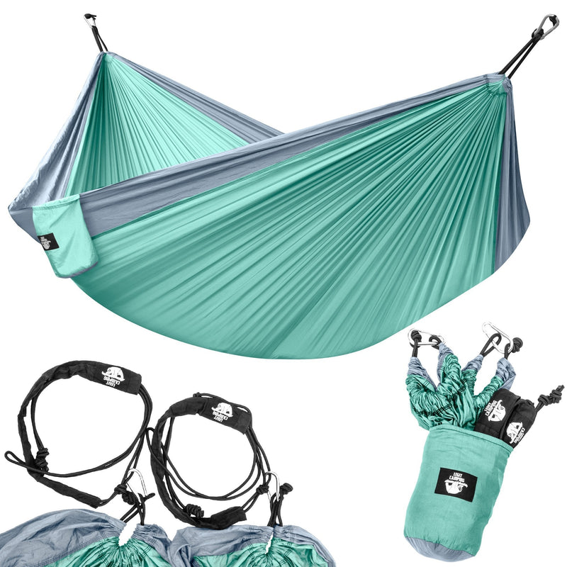  [AUSTRALIA] - Legit Camping - Double Hammock - Lightweight Parachute Portable Hammocks for Hiking, Travel, Backpacking, Beach, Yard Gear Includes Nylon Straps & Steel Carabiners Graphite/Seagreen