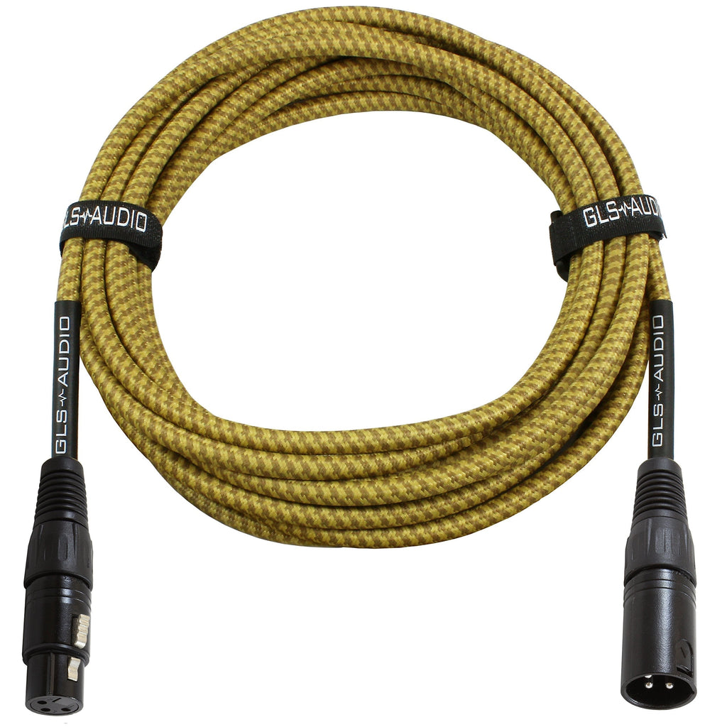  [AUSTRALIA] - GLS Audio 25 Foot Mic Cable Balanced XLR Patch Cords - XLR Male to XLR Female 25 FT Microphone Cables Brown Yellow Tweed Cloth Jacket - 25 Feet Mike P 25 ft.