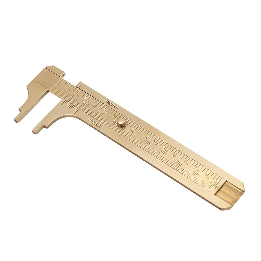  [AUSTRALIA] - Handy Sliding Gauge Brass Vernier Caliper Ruler Measuring Tool Double Scales mm/inch Mini Brass Pocket Ruler 80mm 100mm Optional (100mm)