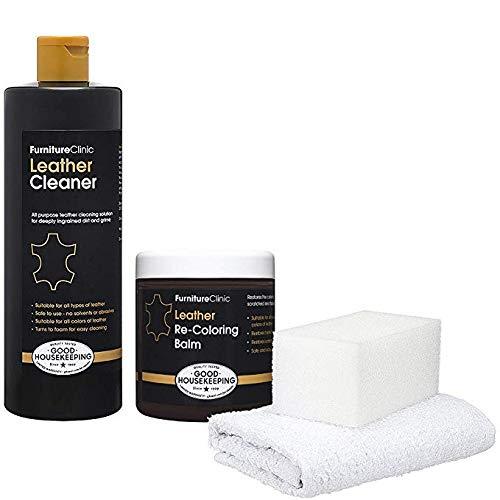  [AUSTRALIA] - Furniture Clinic Leather Easy Restoration Kit | Set Includes Leather Recoloring Balm & Leather Cleaner, Sponge & Cloth | Restore & Repair Your Sofas, Car Seats & Other Leather Furniture (Black)