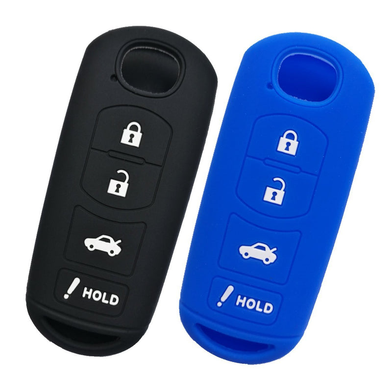 Alegender Qty(2) Smart Key Fobs Remote Covers Case Holder Jacket Skin for 2017 2018 Mazda CX-5 CX5 6 3 Miata MX5 Smart 4 Buttons Keyless Entry Black Blue - LeoForward Australia