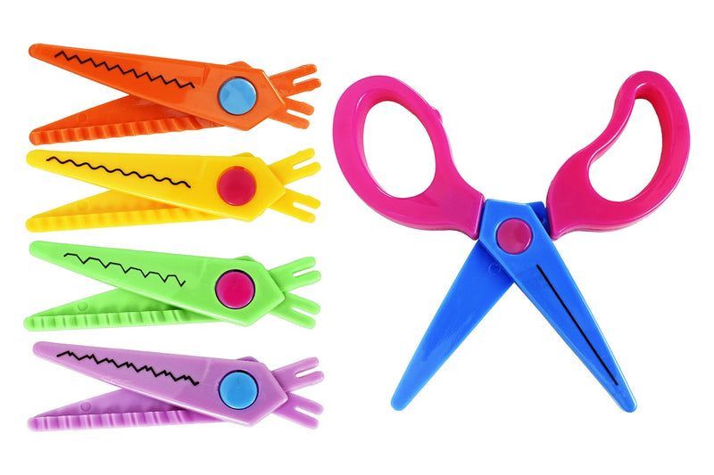  [AUSTRALIA] - Creative Craft Silly Safety Scissors! Decorative Edge - Includes 4 Interchangeable Blades - 5 Different Cut Patterns! Perfect for School, Arts and Crafts, and More! Safety Craft Scissors for Kids!