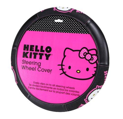  [AUSTRALIA] - Hello Kitty Head Face with Pink Bow with Pink Script Name Word Collage Sanrio Vehicle Car Truck SUV Auto Universal Fit Steering Wheel Cover