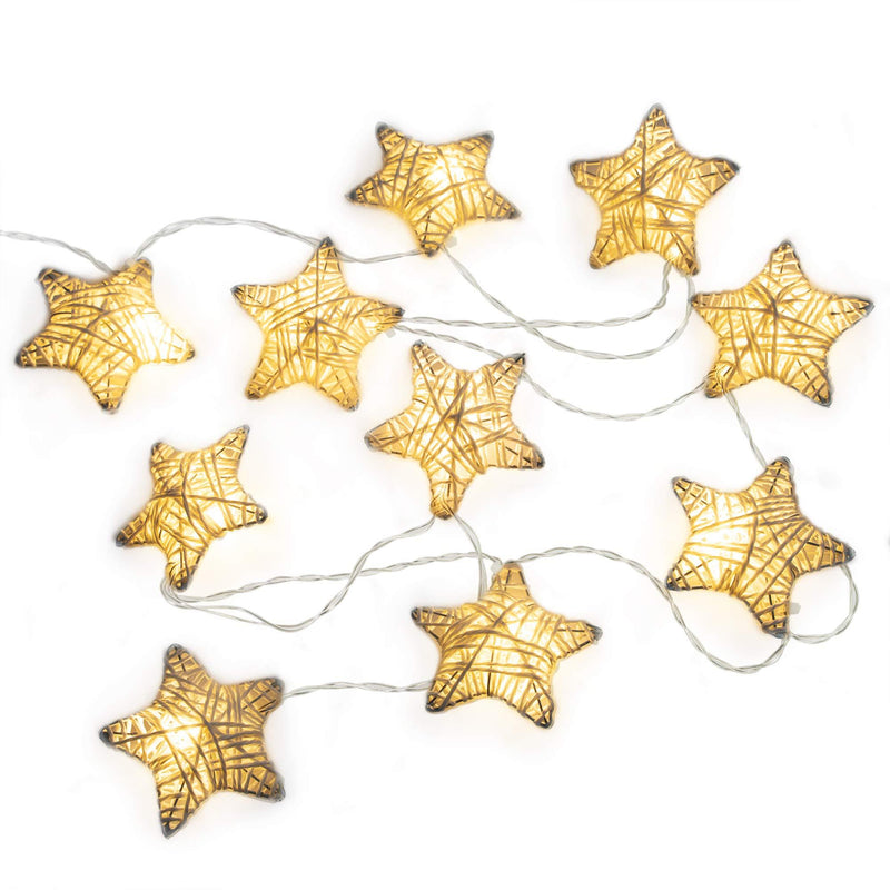 West Ivory 6 feet 10 LED String Fairy Light w/Metal Covered Stars Battery Powered Decorative Indoor Outdoor, Warm White Metal Star - LeoForward Australia