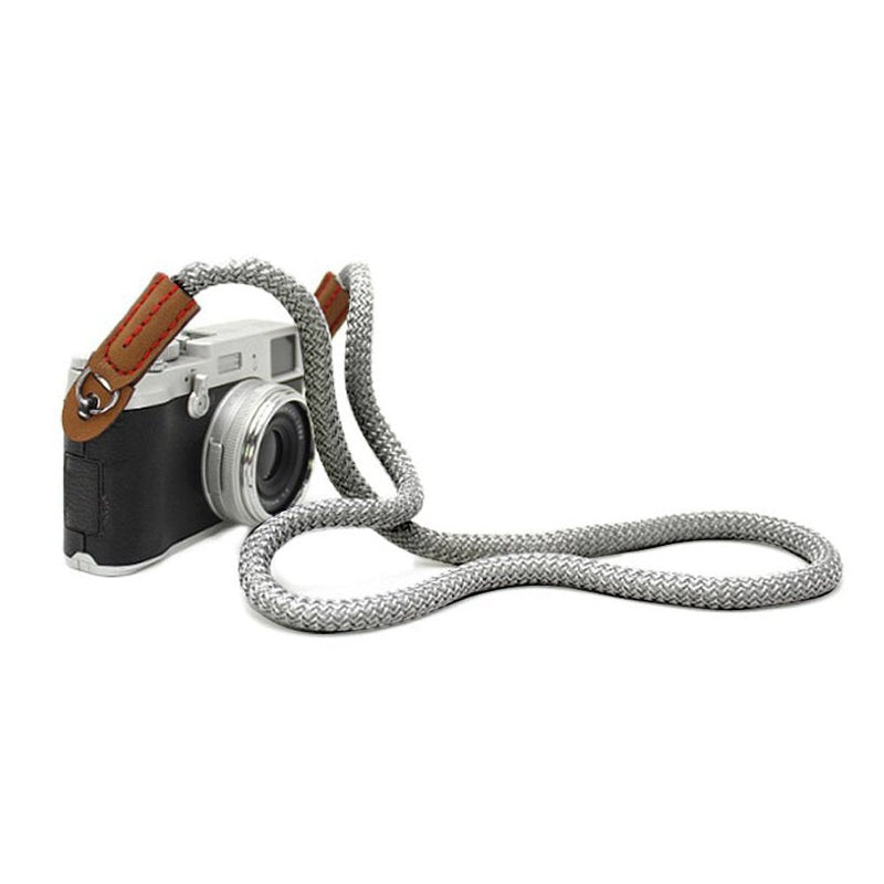  [AUSTRALIA] - DOROM Vintage Handmade Cotton Leather Camera Neck Strap for Leica Nikon Fuji Pentax Canon Panasonic Sony Long Silver
