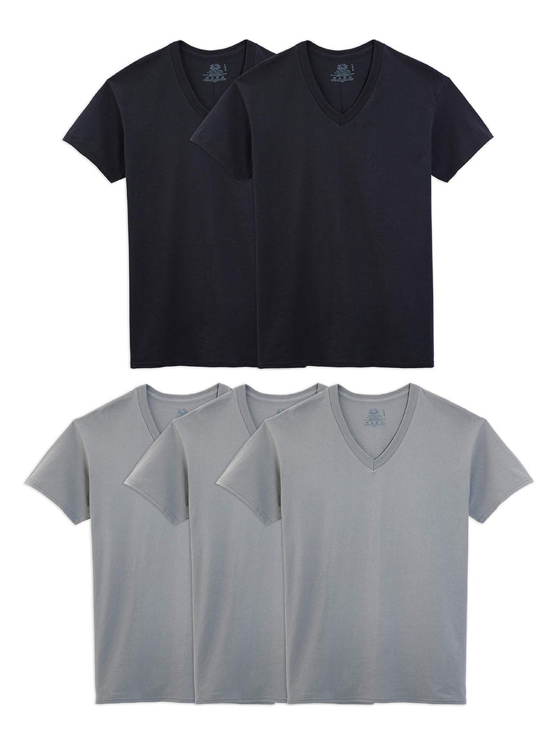 Fruit of the Loom mens V-neck T-shirt Multipack Small Classic Fit - Black/Grey - 5 Pack - LeoForward Australia