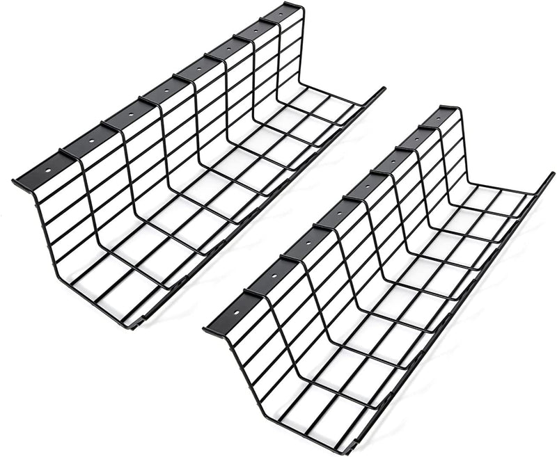  [AUSTRALIA] - Under Desk Computer Cable Management Tray - Sturdy Wire Design for Offices and Homes - Powder Coated and Constructed from Carbon Steel with A Matte Black Color - Secure Screw Mount Installation Black - Set of 2