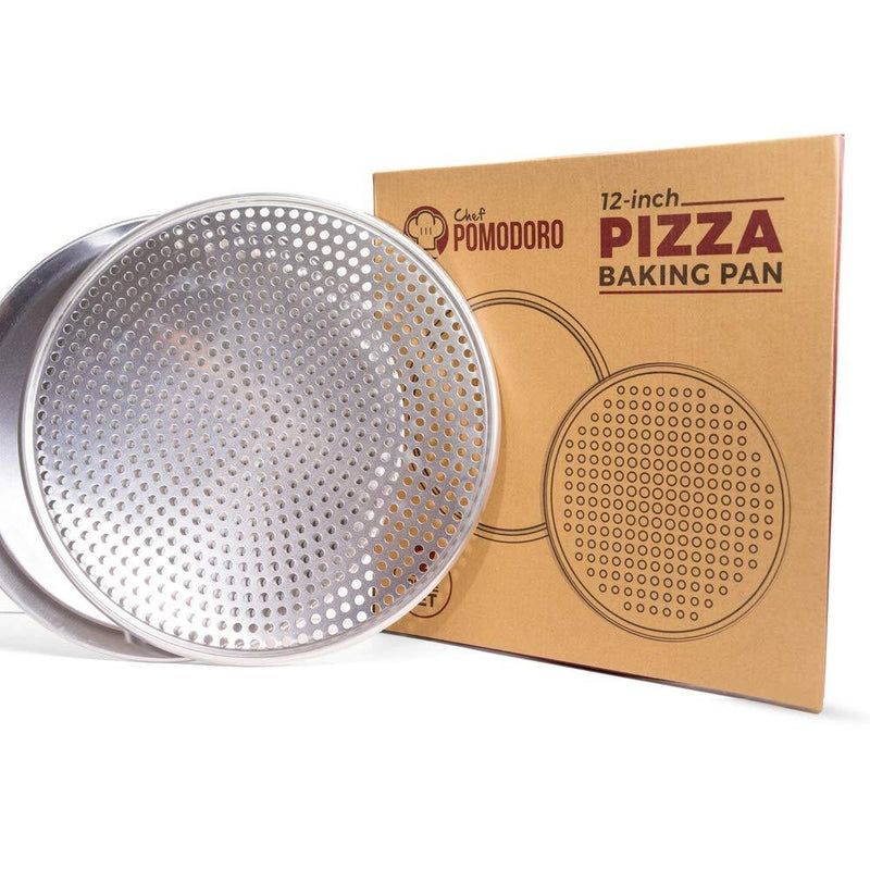 Chef Pomodoro Pizza Pan Bundle: 12" Perforated & 12" Flat Nonstick Pizza Tray Bundle, 2-Piece Set, Bakeware - LeoForward Australia