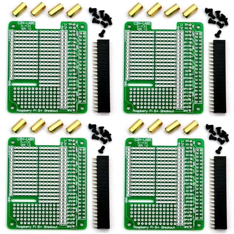  [AUSTRALIA] - CZH-LABS Electronics-Salon 4X Prototype Breakout PCB Shield Board Kit for Raspberry Pi 3 2 B+ A+, Breadboard DIY.