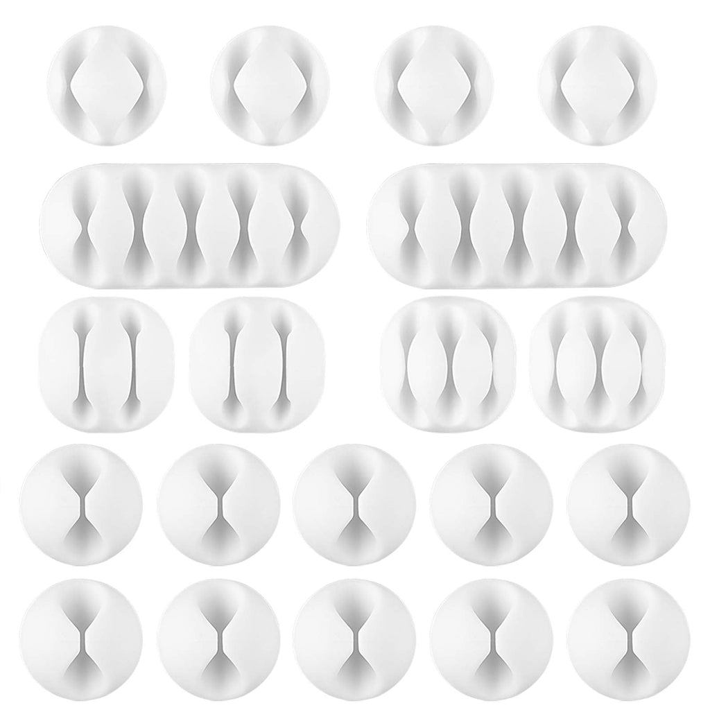  [AUSTRALIA] - AUSTOR 20 Pieces Cable Clips White Cable Holders Adhesive Desk Cable Organizer Silicone Wire Holder Cable Management for Cable, Cord and Wire