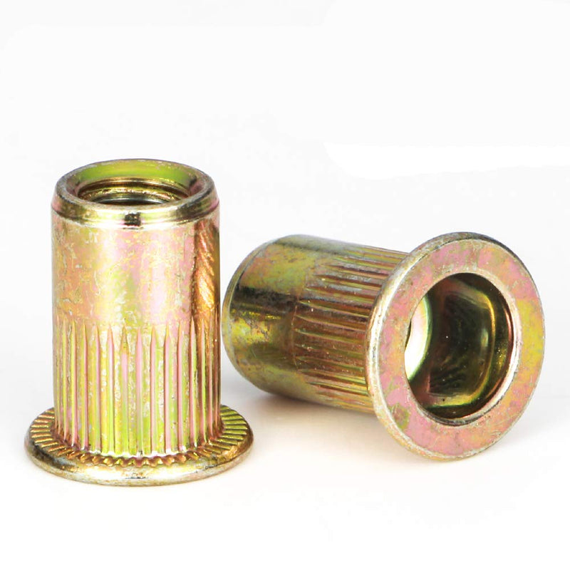 [AUSTRALIA] - Rivet Nut, LOKMAN 100 Pieces 1/4-20UNC Carbon Steel Flat Head Rivnut Threaded Insert Nut,Knurled Body (1/4''-20) 1/4''-20