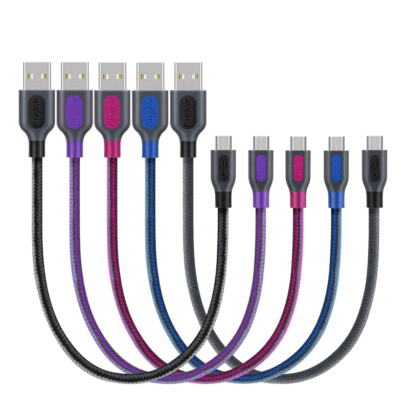 Micro USB Cable 1ft, Fasgear 5 Pack Short Nylon Braided Micro USB to USB 2.0 Android Phone Cords Compatible with Galaxy S7 Edge S6 S3 J8 J7, Kindle Fire, Powerbank, Xbox Controller (30cm, 5 Colors) - LeoForward Australia