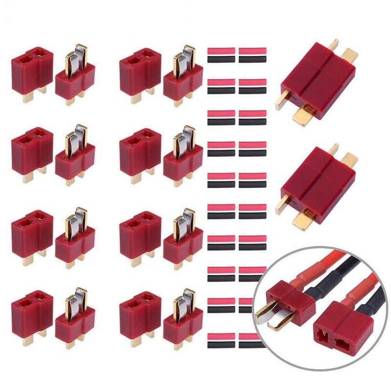 FLY RC 10 Pairs Deans T Plug Connectors Male and Female with 20pcs Shrink Tubing for RC LiPo Battery Deans T (10Pairs） - LeoForward Australia