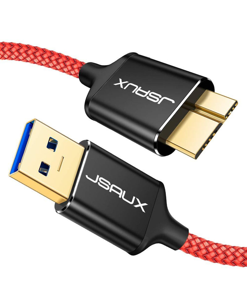Micro USB 3.0 Cable, JSAUX USB A Male to Micro B Cable 2 Pack [3.3FT+6.6FT] External Hard Drive Cable Galaxy S5 Nylon Braided Cord for Samsung Galaxy S5, Note 3, Seagate Hard Drive, WD Hard Drive-Red red - LeoForward Australia