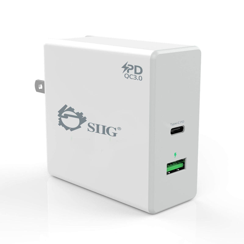  [AUSTRALIA] - SIIG 65W USB Type C Wall Charger (USB C Power Adapter/USB C Laptop Charger/USB-C PD Charger) with Power Delivery & QC 3.0 USB Port for MacBook Pro, Laptops with USB C Charging, Smart Phones