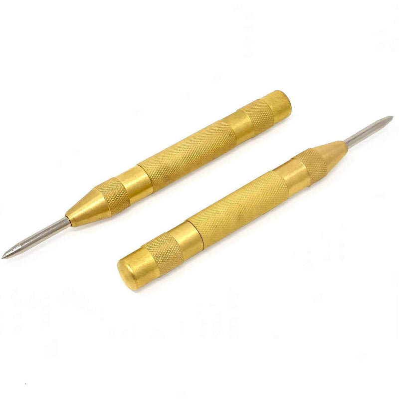  [AUSTRALIA] - Automatic Center Punch - 5 inch Brass Spring Loaded Center Hole Punch with Adjustable Tension, Hand Tool for Metal or Wood - Pack of 2