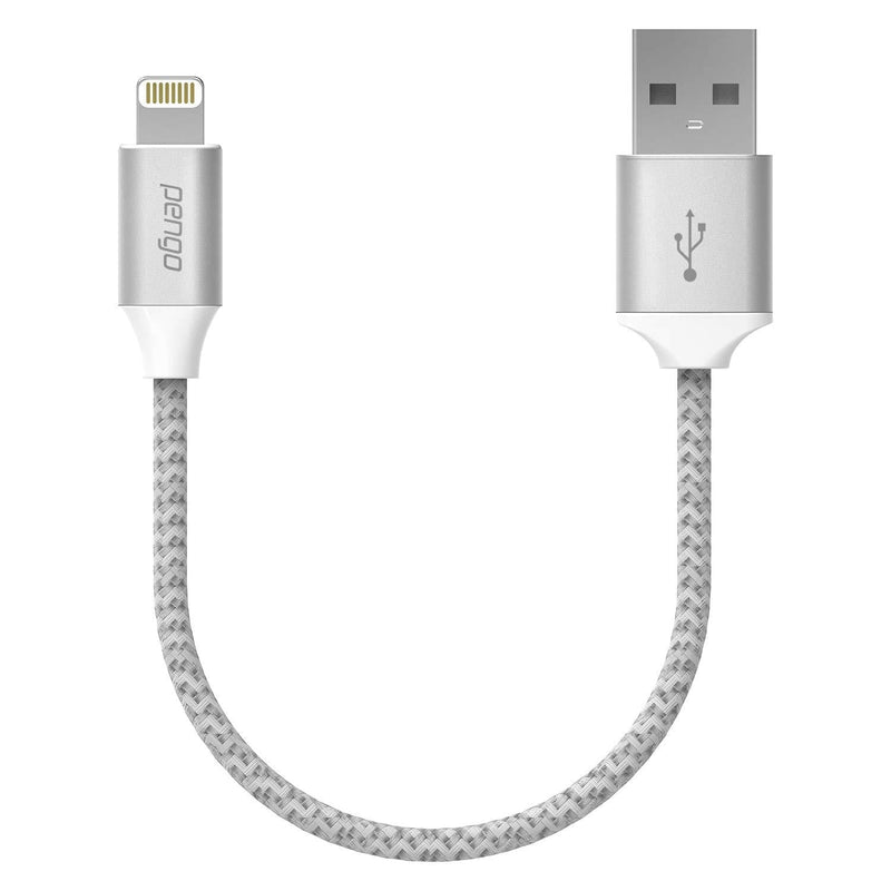 PENGO USB Cable with Lightning Connector, Short Lightning Cable, Apple MFi Certified Charger and Sync/Data for iPhone 12/11/X/8/8 Plus 7/7 Plus,Double-Braided Nylon (0.66 ft / 8 in / 0.2 m)(Silver) 0.2m Silver - LeoForward Australia