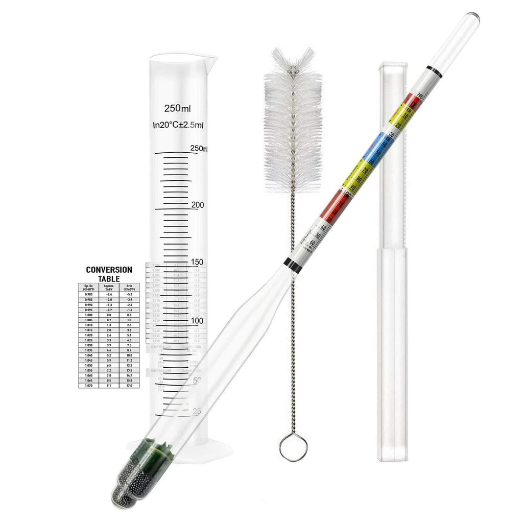 Hydrometer and Test Jar for Wine, Beer and Kombucha - Including 250ml Plastic Cylinder, Cleaning Brush and ABV Storage Bag - LeoForward Australia