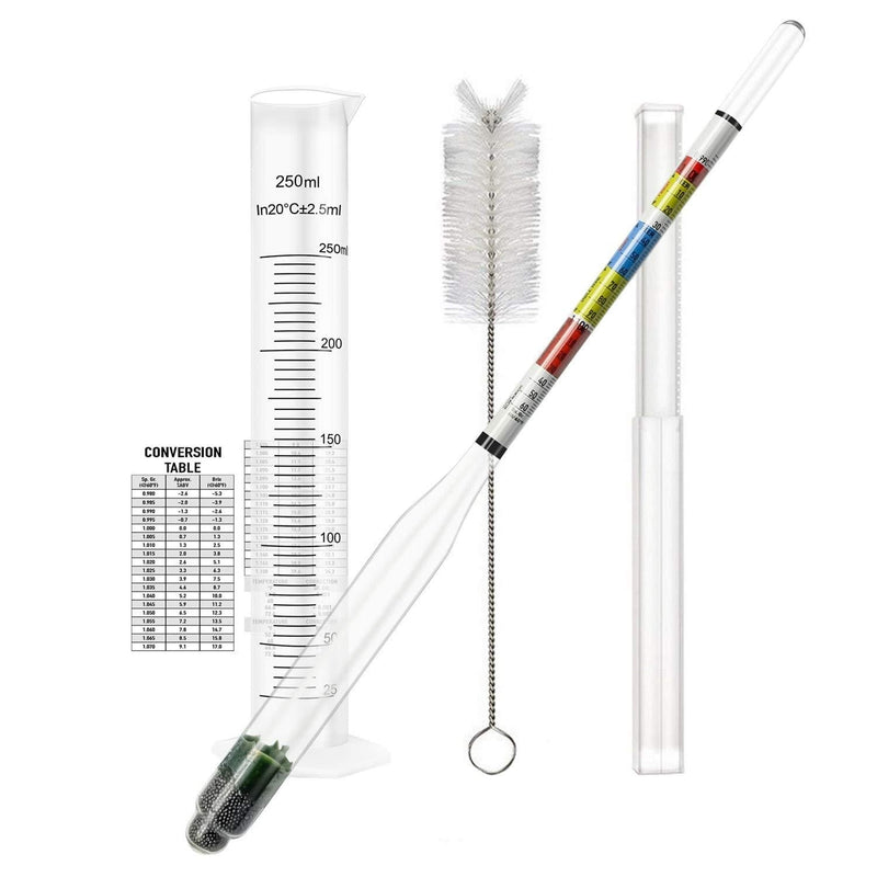 Hydrometer and Test Jar for Wine, Beer and Kombucha - Including 250ml Plastic Cylinder, Cleaning Brush and ABV Storage Bag - LeoForward Australia