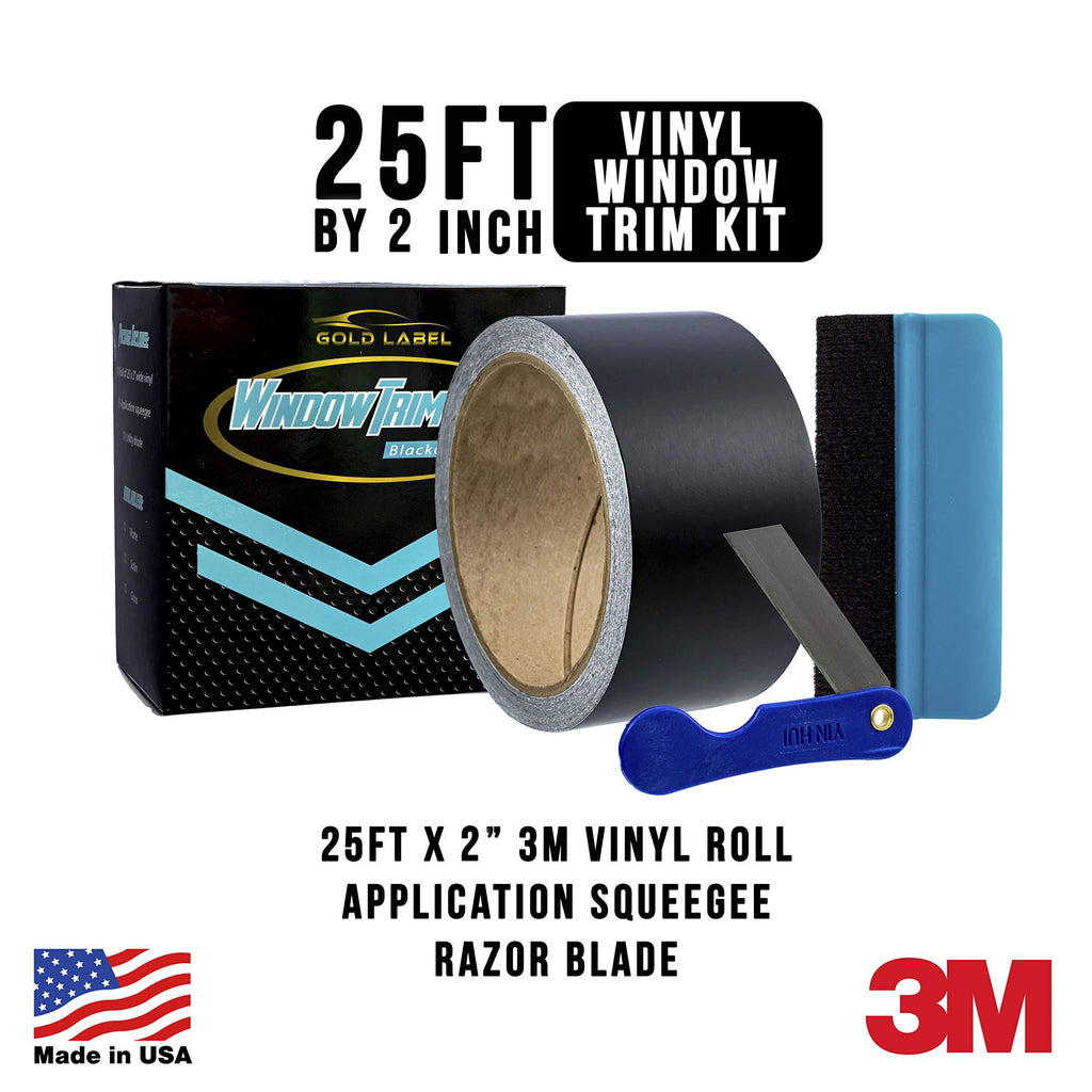  [AUSTRALIA] - Gold Label Detailing 3M Black Out Trim Chrome Delete Vinyl Wrap Kit | 25ft Roll of 3m Scotchprint 1080 | Felt Edge Squeegee and Razor Blade Included (Satin, 2") Satin 2" by 25ft