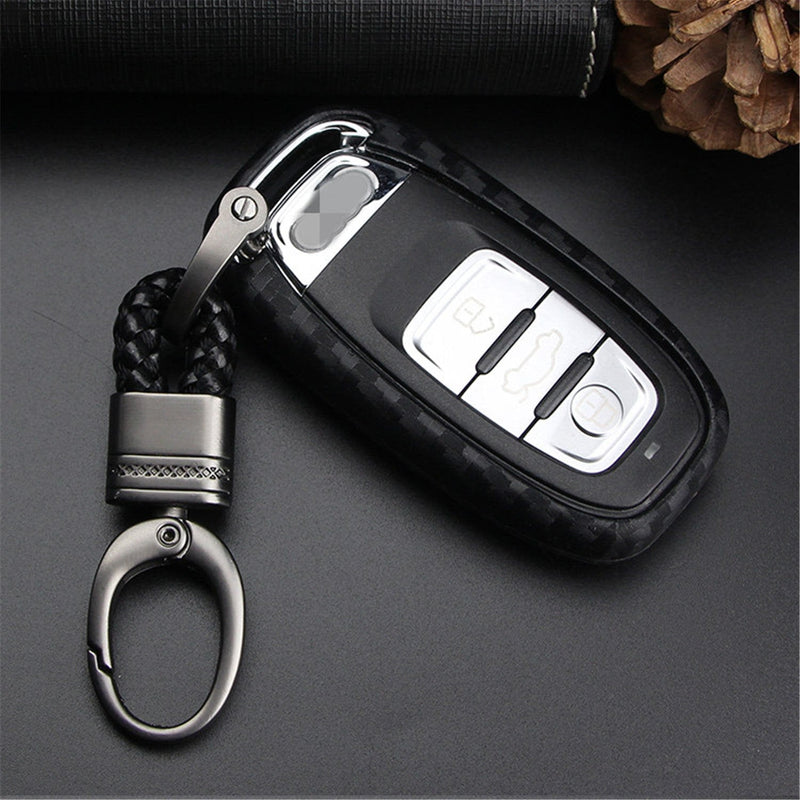  [AUSTRALIA] - M.JVisun Soft Silicone Rubber Carbon Fiber Texture Cover Protector for Audi Key Fob, Car Keyless Entry Remote Key Fob Case for Audi A4L A5 A6L A7 A8 S5 S6 S7 S8 RS5 RS7 Q5 SQ5 Fob Remote Key - Black