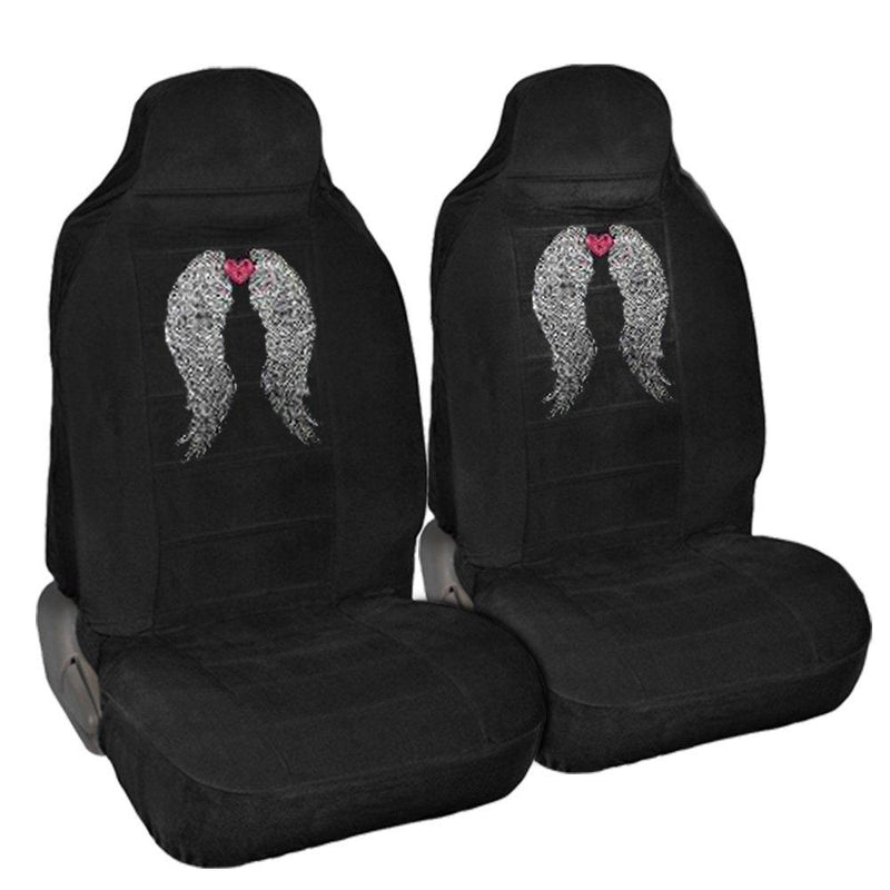  [AUSTRALIA] - CarsCover Angel Wings with Heart Crystal Diamond Bling Rhinestone Black Car SUV Truck High Back Seat Covers