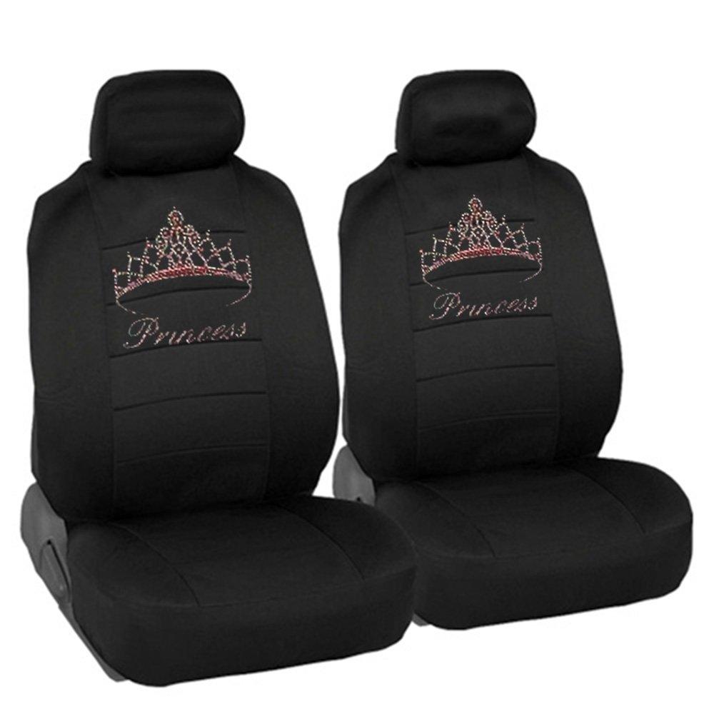  [AUSTRALIA] - CarsCover Pink Princess Crown Crystal Diamond Bling Rhinestone Black Car SUV Truck Low Back Seat Covers