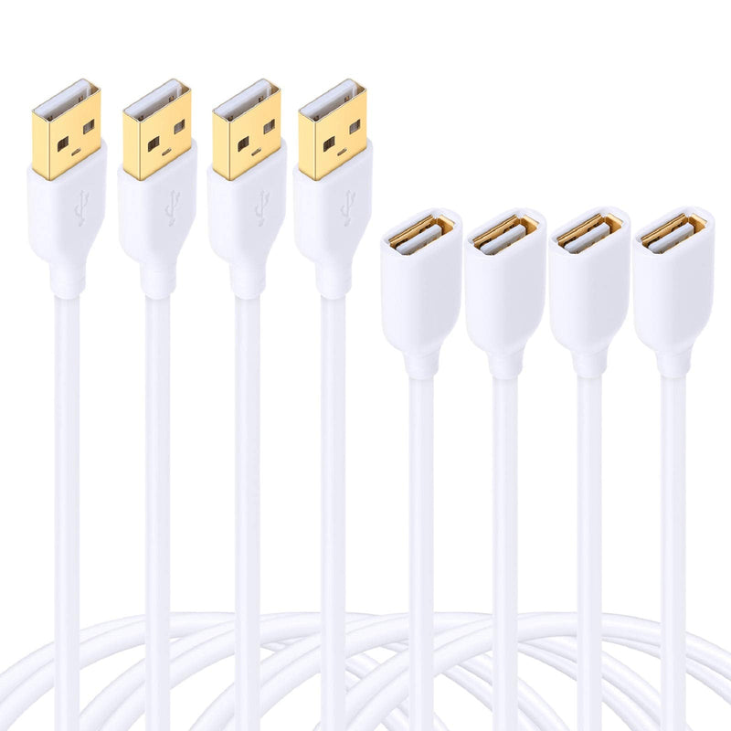  [AUSTRALIA] - Besgoods 4-Pack 6ft White USB Extension Cables – USB 2.0 Type A Male to A Female Extension Cable for Keyboard, Mouse, Printer
